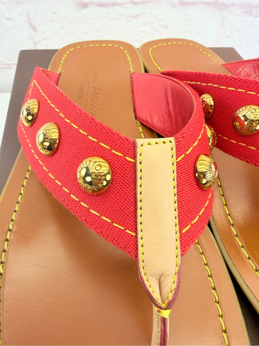 Louis Vuitton Sunny Red Studded Thong Sandals 38 - Picture 5 of 10